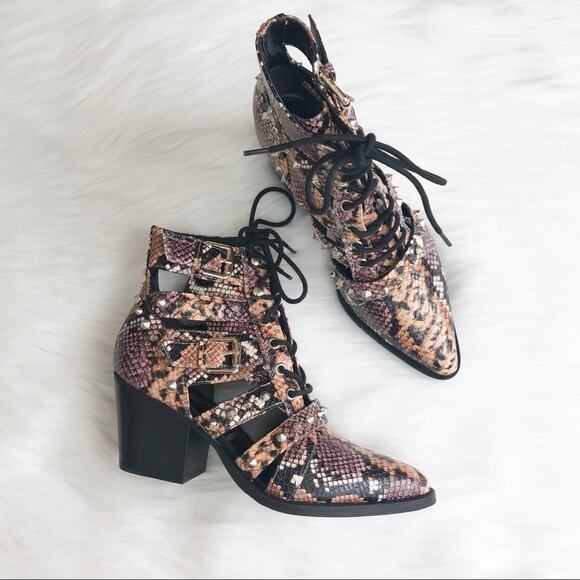Sam Edelman Elena Studded Cutout Ankle Boot Snake Print